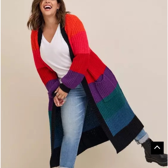 TORRID Women’s Chunky Duster Balloon Sleeve Sweater Multi Stripe Size 1 - Picture 4 of 13